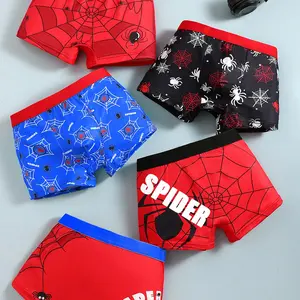 5-Pack Boys' Underwear Set, Spider Print Cartoon Design, Soft & Comfortable, Casual Street Style, Suitable for Ages 4-10, Printed Underwear