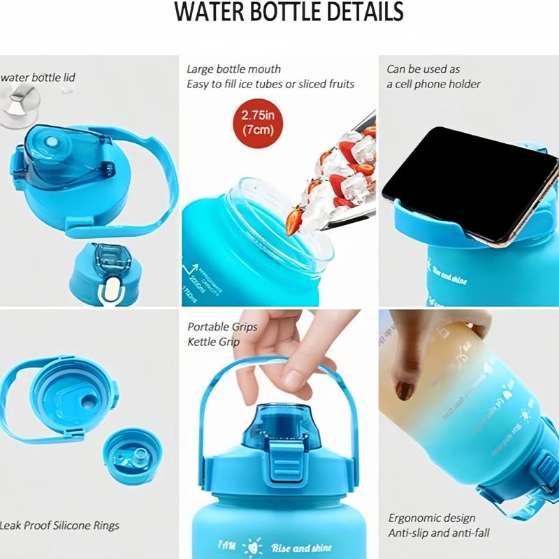 3-Piece Motivational Water Bottles with Time Mark & Leakproof Lids, Gradient Design with Straws, Reusable Hydration Set for Sports, Fitness & Daily Use – Perfect Holiday Gift, Ideal Gifting Choice