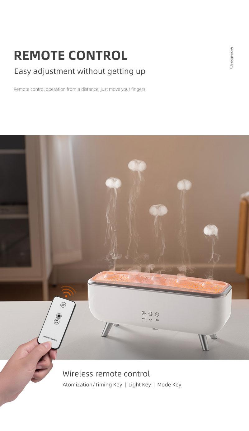 Dynamic Jellyfish Aroma Diffuser 300ml Humidifier for Bedroom Waterless Auto-Off with Timer Remote Control 7-Color Mood Lighting 4-Hour 8-Hour Dual Timers 5 Nozzles for 360° Mist Diffusion Home Bedroom Gift