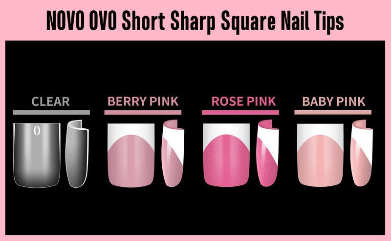 NOVO OVO Short Sharp Square White French Tip Nail Tips Press on BERRY PINK, Need Builder Gel Top Coat Nail Glue, Soft Gel Fake Nail Extension, Full Cover False Nails for Salon DIY x 15 Sizes 240 pcs【NO GLUE ,TOP COAT AND LAMP INCLUDED】