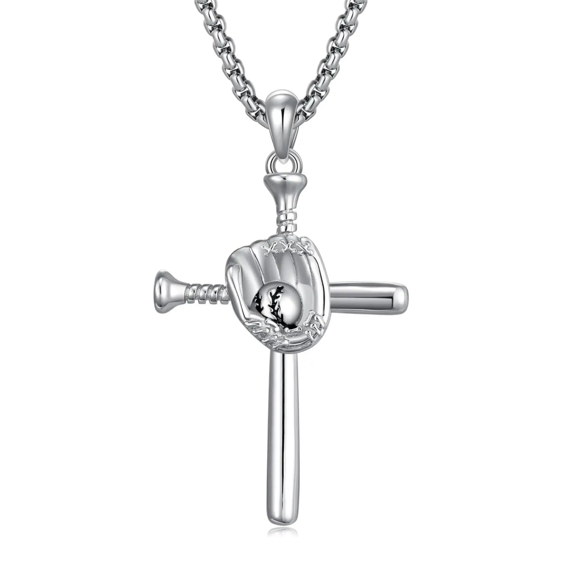 Stainless Steel Baseball Cross Pendant Necklace, Baseball Bat Glove & Ball Cross Necklace, Christian Sport Faith Jewelry Gift for Baseball Lovers