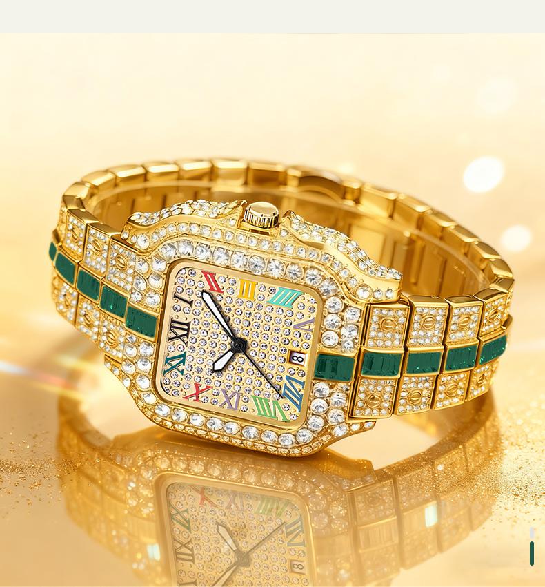 Valentine's Luxury Collection Ladies Rhinestone Embellished Square Dial Quartz Watch with Date Display Luminous Function Gift Box Included Timeless Classic Style Perfect Gift for Wife and Mom