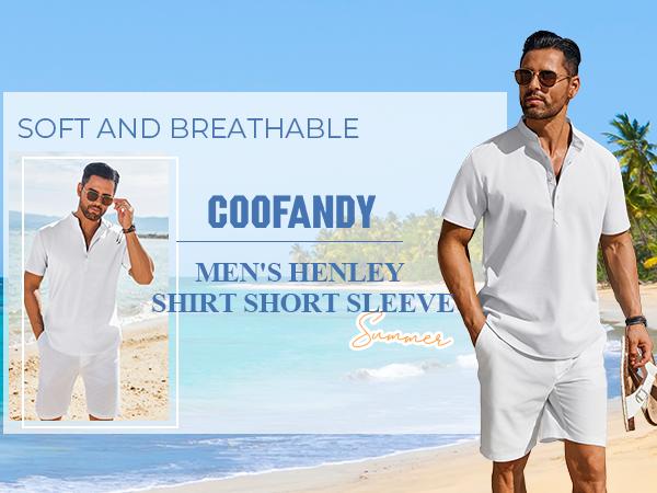 COOFANDY Men's Henley Shirt Short Sleeve Casual T-Shirt Summer Beach Hippie Henley Tee Shirt