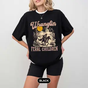 Retro Wranglin' Feral Children Raccoon 90s Western Graphic Shirt, Vintage Western Raccoon Dessert Tee, Cool Teenager Gift, Women Gift Tee