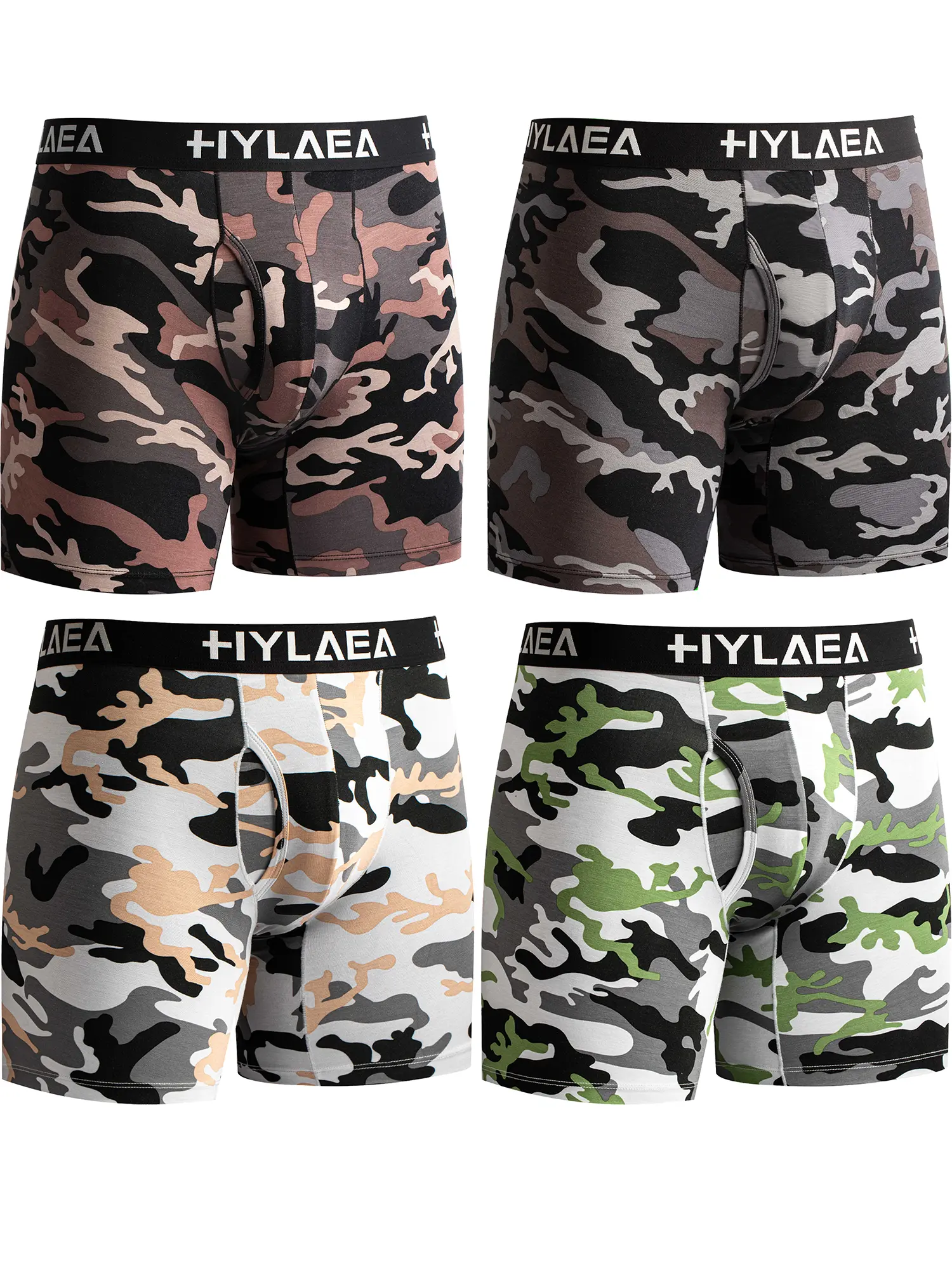 Hylaea Men's Bamboo Underwear Boxer Briefs (2 Pack/4 Pack) - Camouflage & Solid Colors, 3D High-Capacity Pouch, Stretchy, Anti-Chafing, Breathable, Cooling, Soft Lightweight Boxers for Gym & Office Casual Use