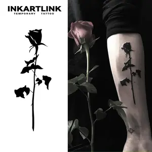INKARTLINK Tattoo Tech, 2 Sheets Large Semi Permanent Tattoo, Adult Art Design Temporary Tattoos, Lasts 1-2 Weeks, Waterproof, Realistic Look, No Adhesive, No Reflection (Rose)