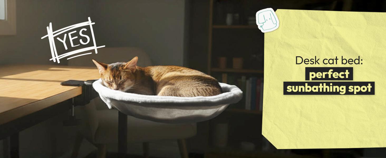 Cat Desk Hammock Bed – Rotating Cat Bed for Desk or Table, Upgraded Clamp with Sponge Pad, Holds Up to 50LBS, Soft & Sturdy Cat Nest for Indoor Cats