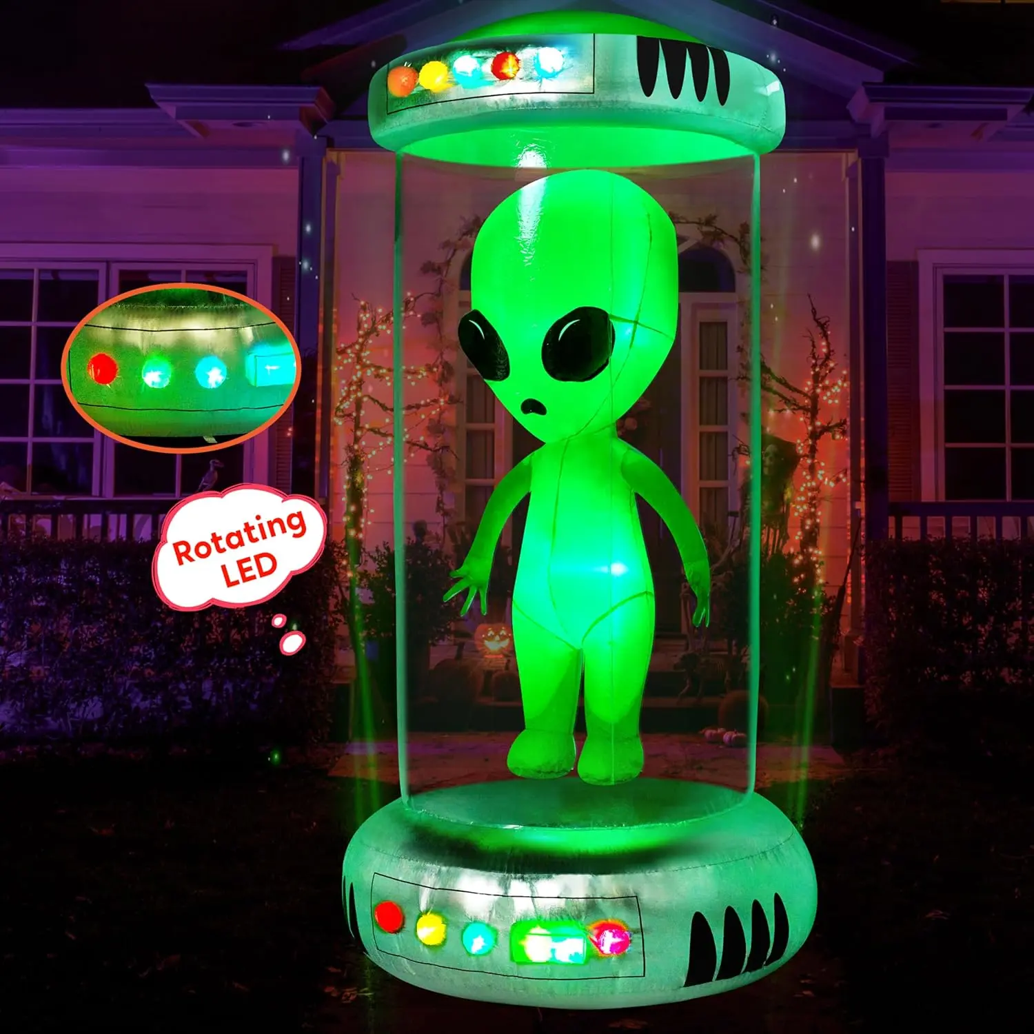 7 ft Halloween Inflatable Outdoor Decoration, Alien Inflatable Halloween Decor Outdoor with Animated LEDs, Halloween Blow Ups Alien Decorations with Test Tube for Halloween Yard Decoration / 9 FT Tall UFO / 9ft Tall Alien