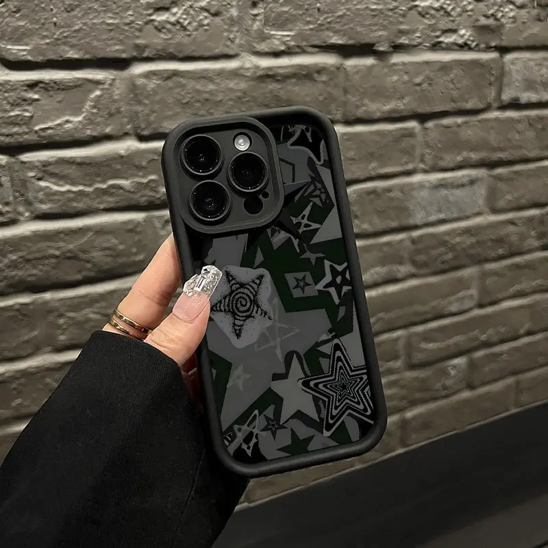 Black Star Pattern Silicone Case for iPhone 17 Pro Max, 16 Plus, 15, 14, 13, 12, 11, Air - Shockproof, Drop-Protection, Rugged Durable Unisex Phone Accessories for iPhone Series, Customized Gifts