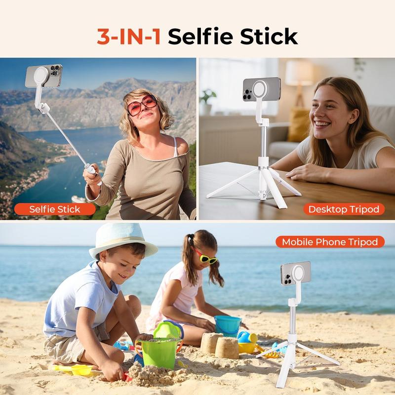 【MUNBYN Auto-Deploys Magnetic Tripod】Automatic Auto-Open Tripod, Magnetic Selfie Stick Tripod for iPhone and Android with Remote Control, 70'' Phone Tripod Compatible with MagSafe, Fit for iPhone 12/13/14/15/16 Series, MagSafe Case