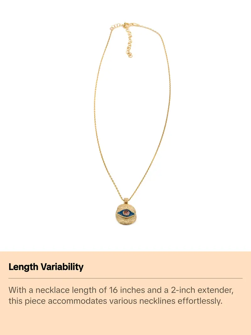 Blue Enamel & Tourmaline Stone Evil Eye Gold Pendant Good Karma Necklace