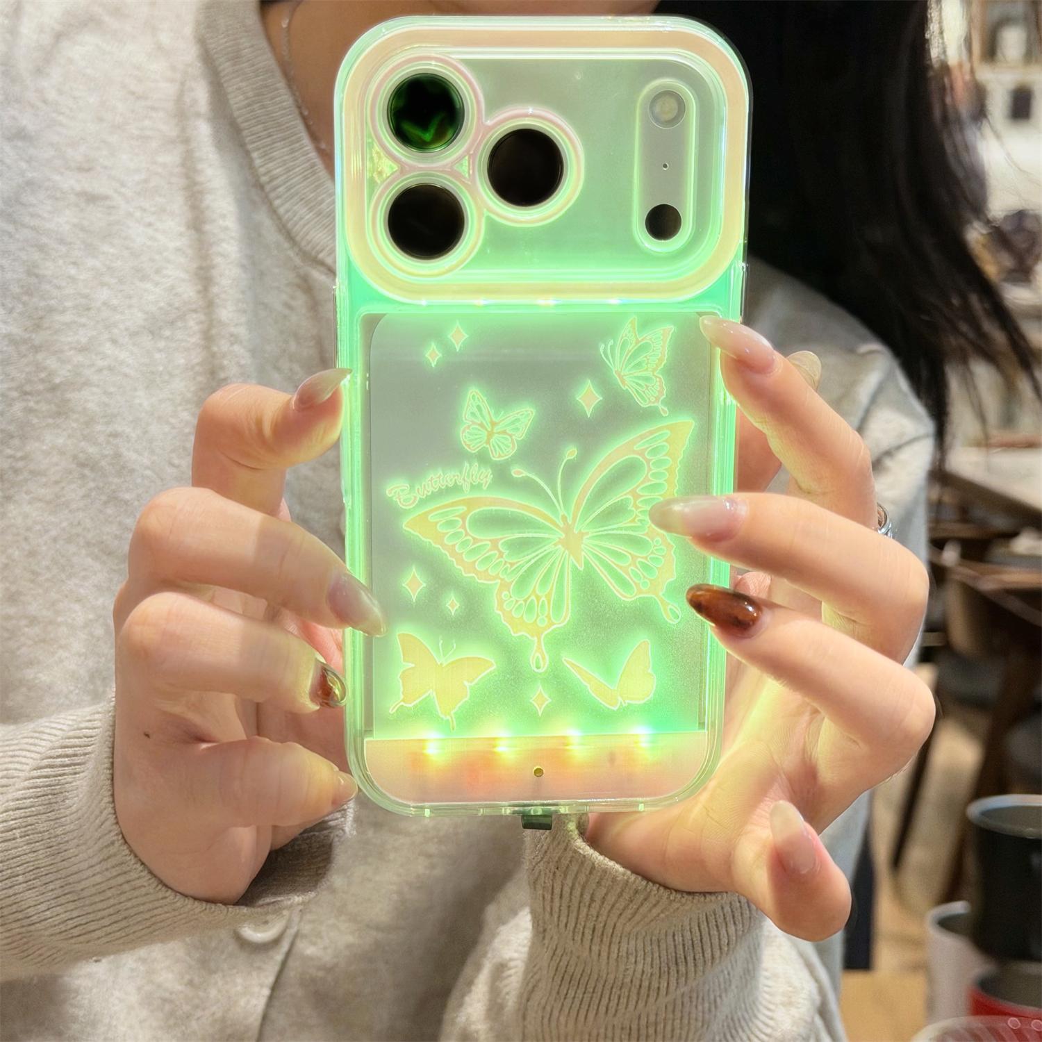 Cute Clear LED Flash Butterfly Pattern Phone Case for iPhone 17 Pro Max/17 Air 17 16 Pro 15 plus 14 13,Soft TPU Full Camera Lens Shockproof Protective Phone Cover