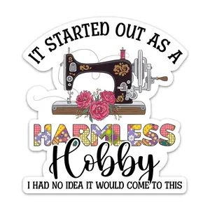 Vintage Floral Sewing Machine Waterproof Vinyl Sticker, Harmless Hobby-Themed Accessories for Laptop, Water Bottle, Phone 2RZ