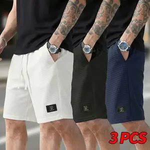 Men’s waffle-knit shorts, 4-pack — casual summer shorts with an elastic drawstring waist, breathable soft fabric, solid color versatile design, a spring wardrobe essential