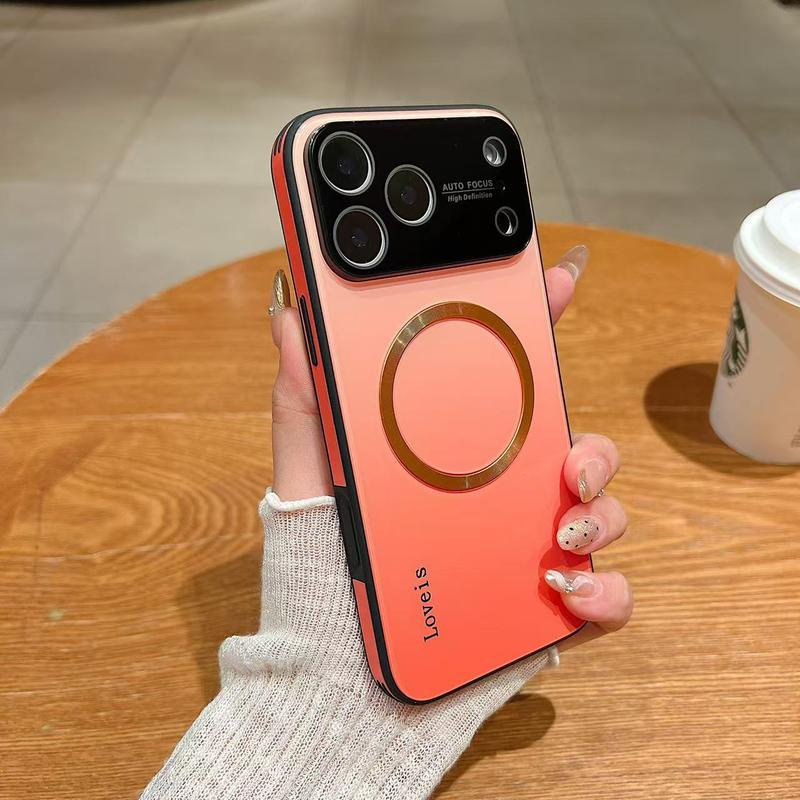 Compatible with iPhone 17 Pro Max 17 Air 16 15 14 13 12 Case Magnetic Gradient Case with Full Camera Lens Protector [Compatible with MagSafe] Scratch Resistant Gradient Glass Back Cover Phone Case (Red)