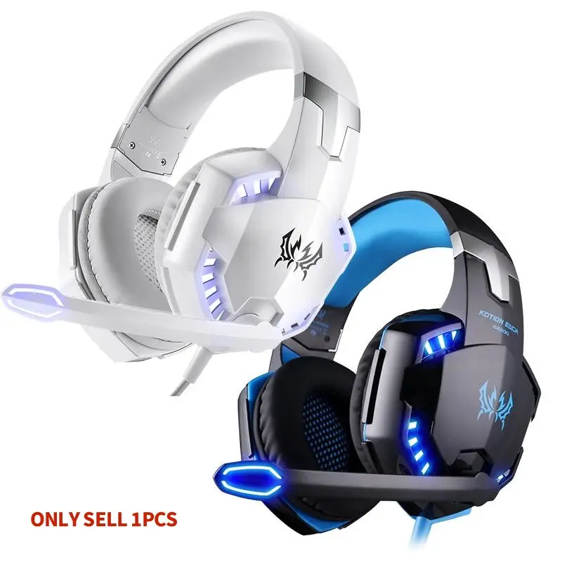 G2000 Gaming Headset with Microphone, Computer Headset, Deep Bass Stereo Sound, Soft Memory Foam Earcups, LED Lights, Compatible with PC & Laptop, Gaming Accessories