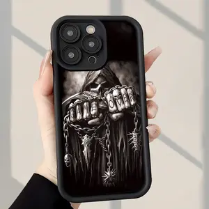 Phone case: Grim Reaper "Game Over" Chain Pattern Phone Case Fashionable Popular Shock - Proof Anti - Fingerprint Full Coverage Thick Protective Soft Case Compatible with iPhone 17 16 15 14 13 12 11 PRO MAX PLUS,AIR Mini SE and iPhone XS MAX