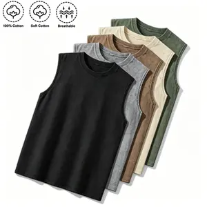 Summer 2026 New Arrivals: Men’s washed cotton tank top; muscle fitness sleeveless sports T-shirt; women’s loose running beach T-shirt; beige casual style