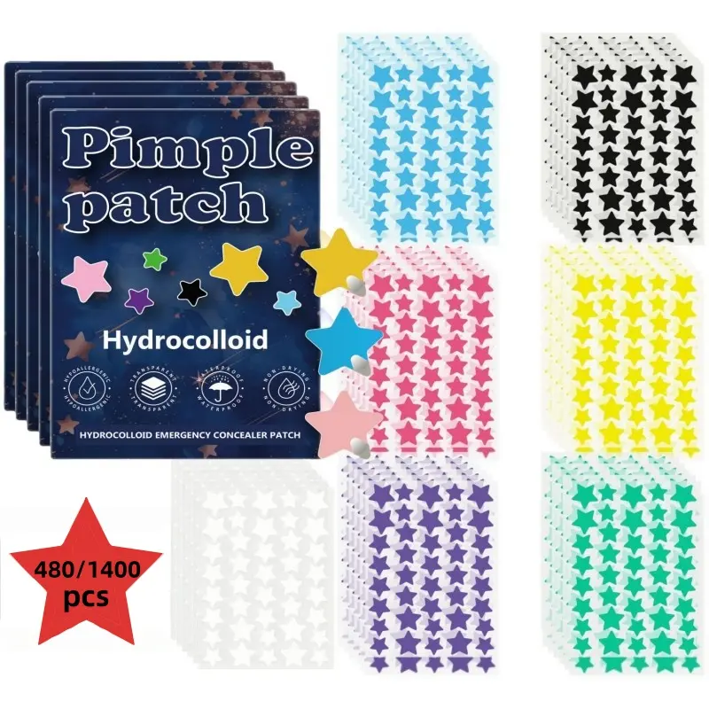 480/1400 Pieces Facial Hydrocolloid Acne Patches, Cute Star-Shaped Coverings, Acne Pimple Patch, Acne Stickers, Acne Clearing Products, Alcohol-Free, Odorless, Gentle, Mild & Non-Irritating, Suitable for All Skin Types，Mother's Day Gift