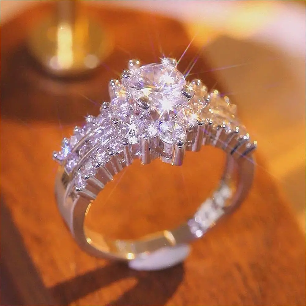 Luxury Cluster-Design Copper Synthetic Ring - Emerald-Cut Rectangle Sparkling Engagement Promise Birthstone Ring Stack, Party Wear Jewelry Gift for Valentine’s Day, Promise Ring