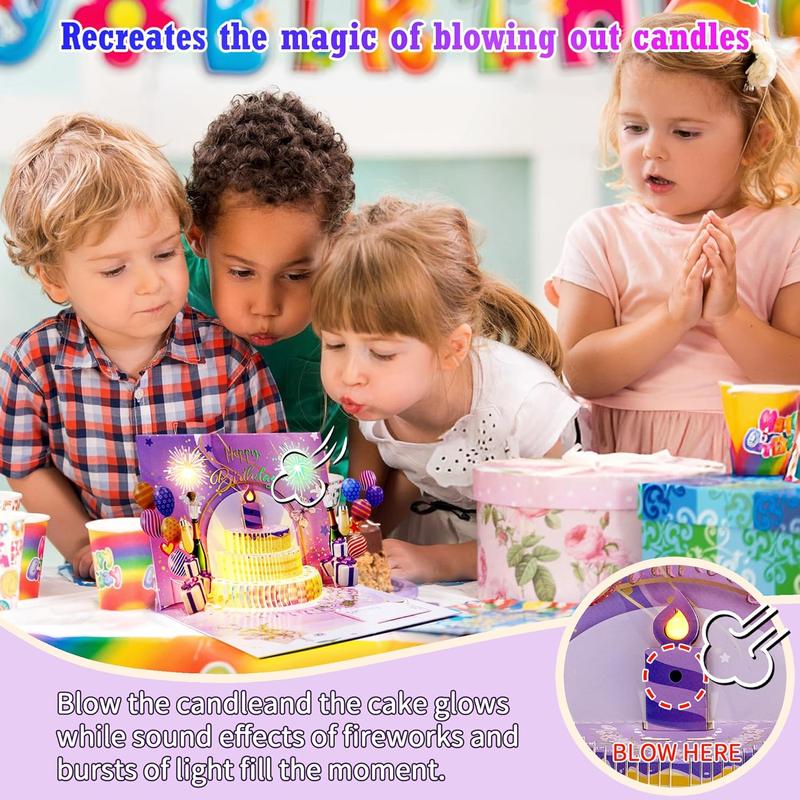 Musical Birthday Cards with Light and Music, Fireworks Pop Up Cake Blowable, 3D Birthday Popup Card Gifts for Women, Men, Mom, Dad, Kids, Teens – Plays Hit Song 'HAPPY Birthday'