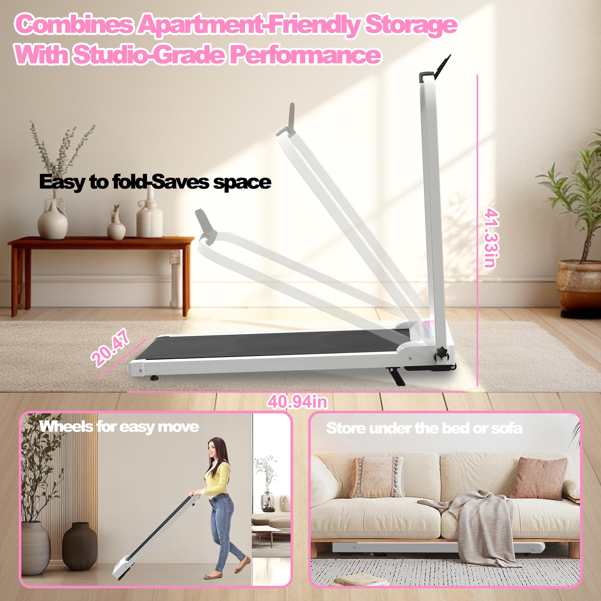 Foldable Treadmill with Handle Bar & Incline, 2 in 1 Upgrade Portable Under Desk Walking Pad and Vibration Pad with Remote Control for Home Office Small Spaces