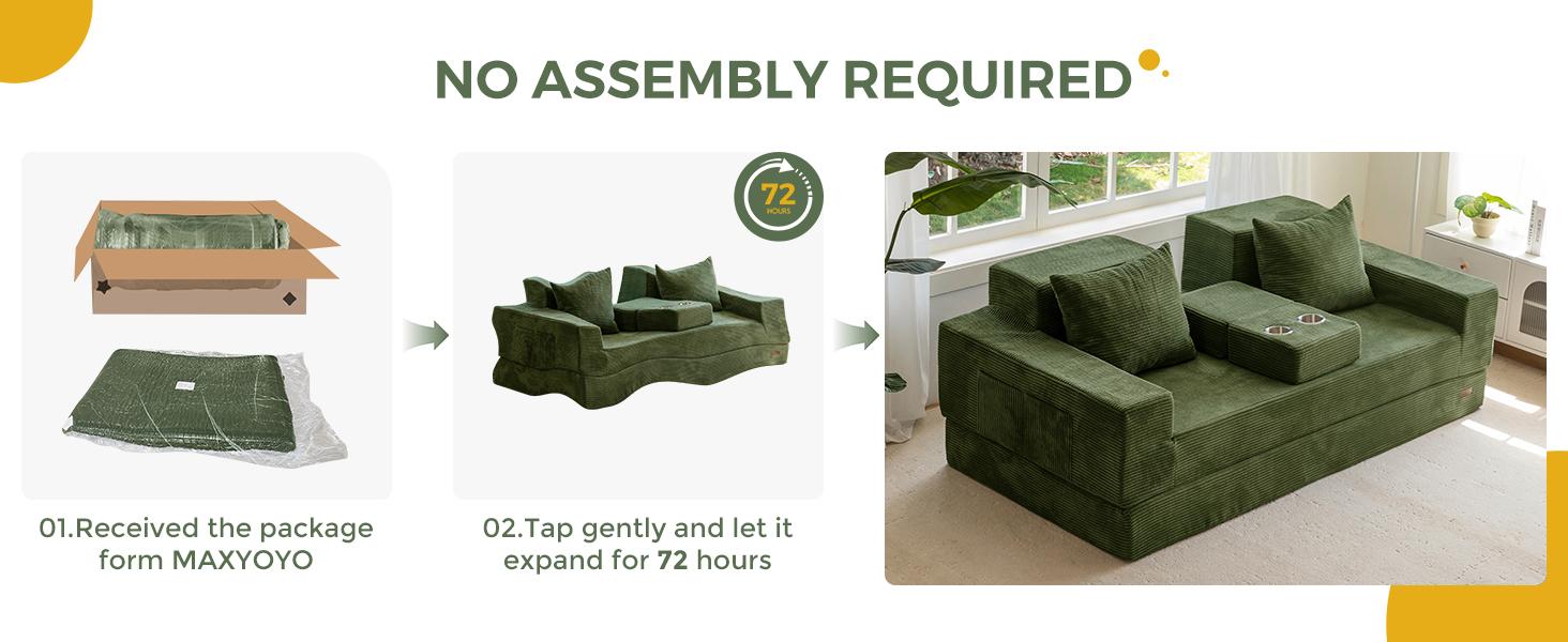 MAXYOYO Convertible Sofa Bed, 80" Oversized Boneless Loveseat Couch 4 in 1 Foldable Floor Sofa Couch in A Box with 2 Cup Holders, Folding Sleeper Chair for Living Room, No Assembly Required