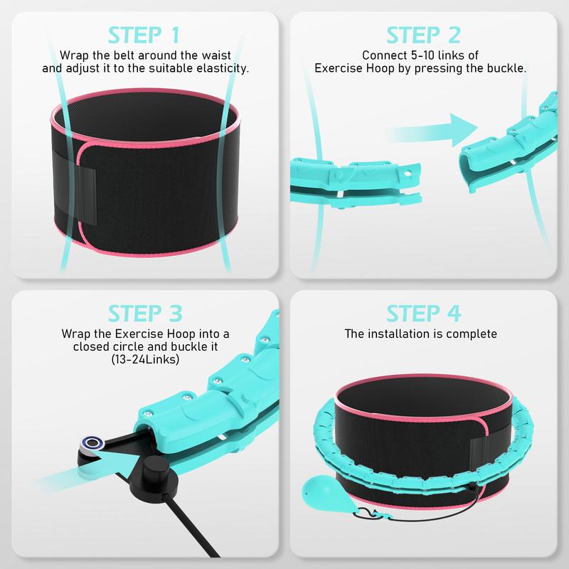 JKSHMYT Smart Weighted Fit Hoop Plus Size for Adults fitness, 2 in 1 exercise Hoop, 24 Links Detachable & Size Adjustable, with Waist Trainer for Women