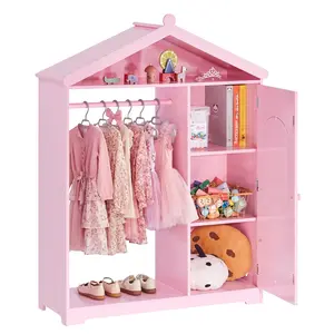 【SummerFinds】VEVOR Child-Sized Durable Toddler-Proof Wardrobe Armoire Closet - Pink Princess Dress Hang Wardrobe Storage Unit, Rounded Edge Kid-Friendly Height Organizer with Mirror, Easy Setup (Assembly Required) for Little Girls' Bedroom