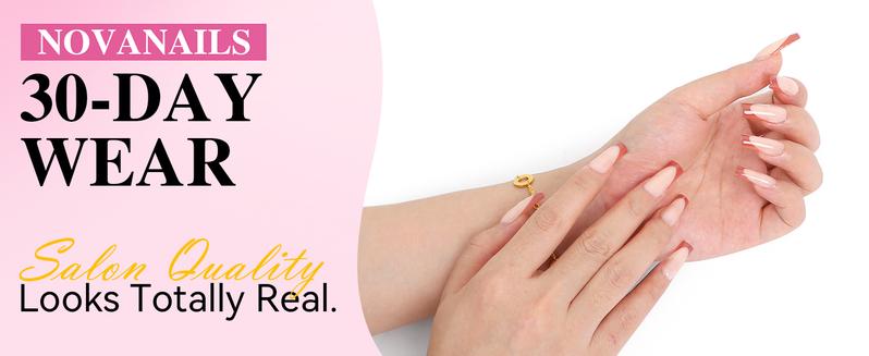 NOVANAILS French Tip Press On Kit 150Pcs Medium Square Skin Tones Gel Nail Tips Starter Kit for Gift and Nail Art DIY,Decorations Rhinestone Art Glue with Brushes Nude Acrylic Powder