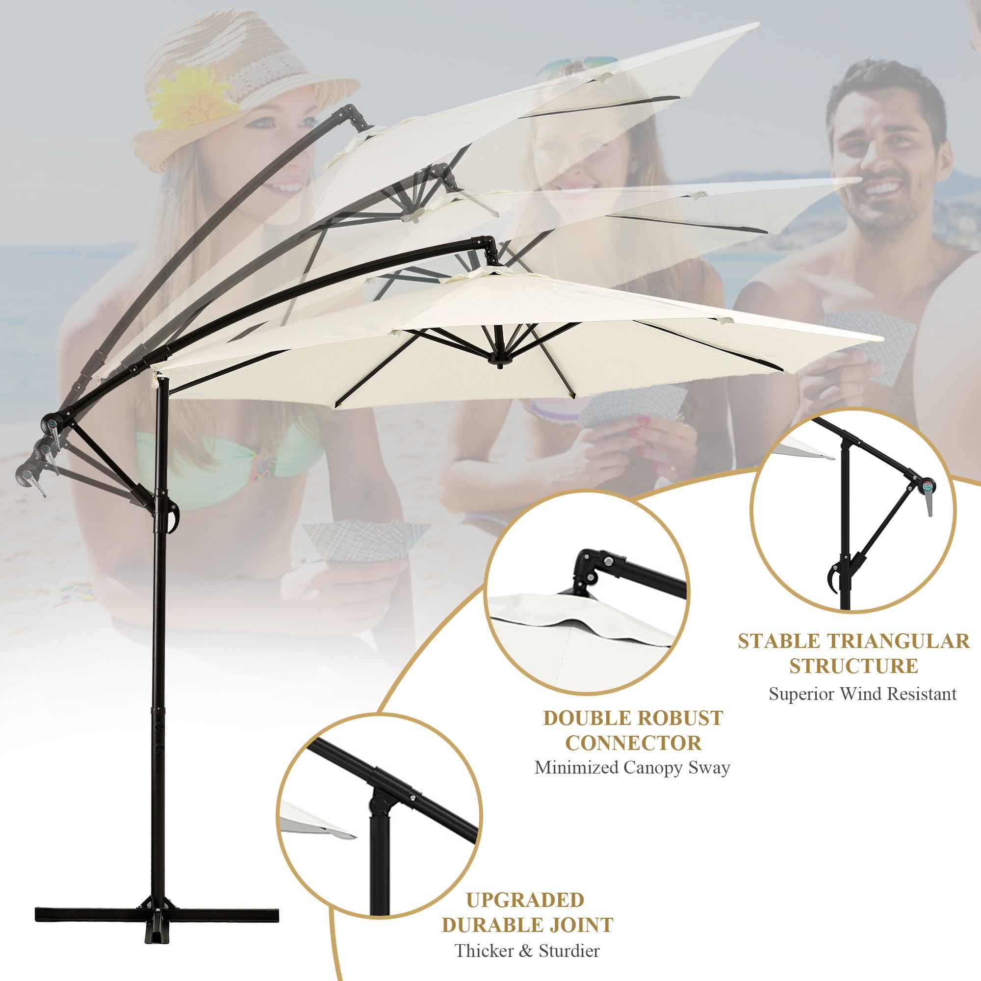 VECELO Patio Umbrella Outdoor 8.6ft Height Tall Garden Offset Cantilever Umbrella Canopy Lawn Crank and Cross Base Hanging Umbrellas,Fade Resistant Waterproof,Red,White,Beige patio umbrella white durable