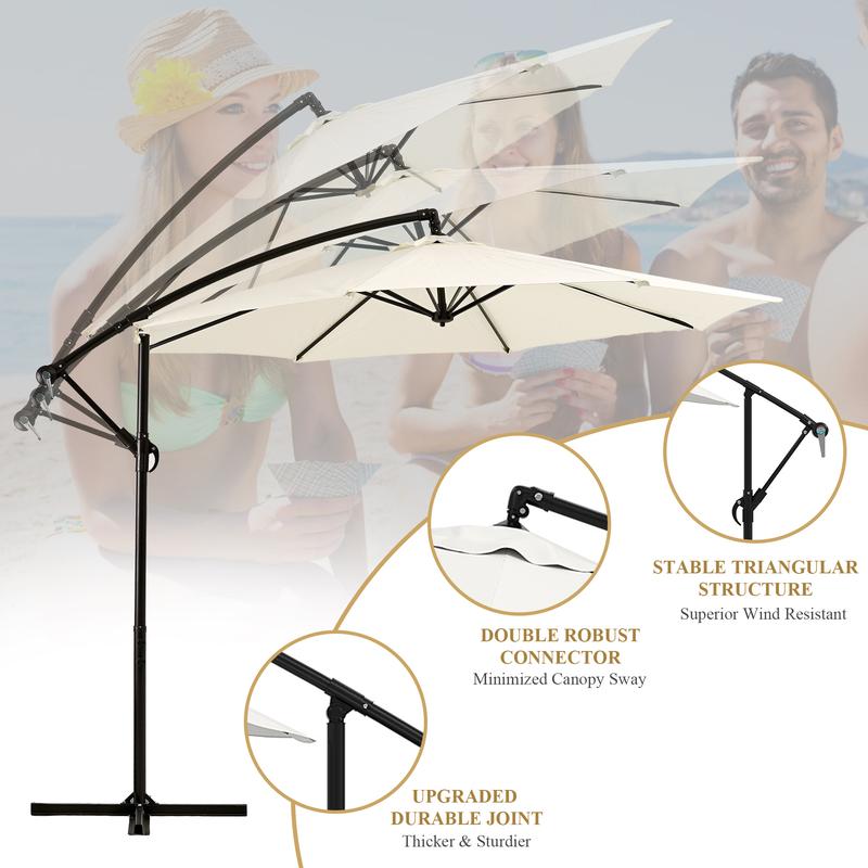 VECELO Patio Umbrella Outdoor 8.6ft Height Tall Garden Offset Cantilever Umbrella Canopy Lawn Crank and Cross Base Hanging Umbrellas,Fade Resistant Waterproof,Red,White,Beige patio umbrella white durable