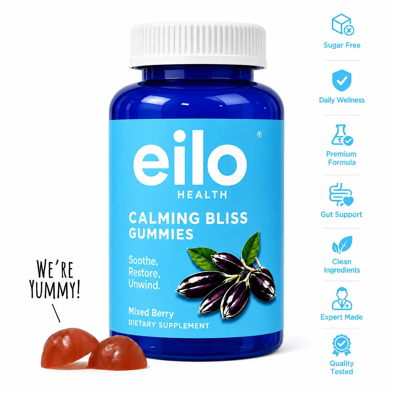 eilo 0 Sugar Mixed Berry Ashwagandha Gummies with KSM-66, Vitamin D, L-Theanine & Maca, Keto-Friendly, Vegan & Plant-Based, Non-GMO, Gluten-Free, Gelatin-Free, No Artificial Sweeteners & No Sugar Alcohols sohochic