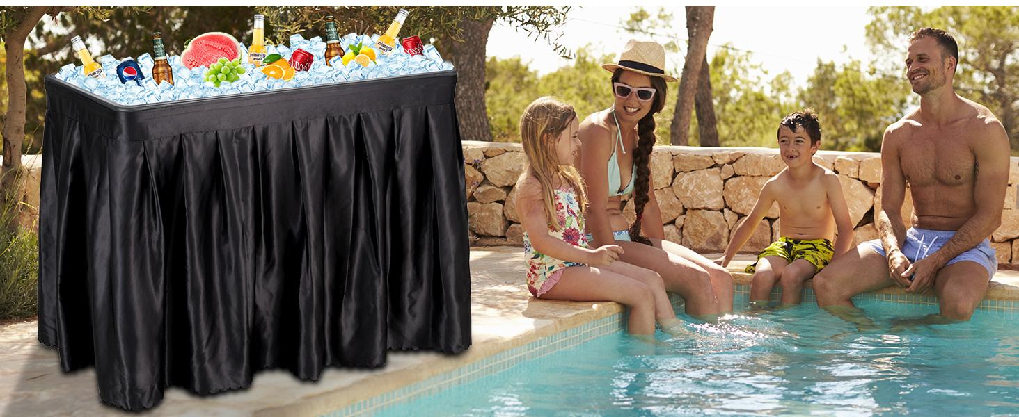 AHB Outdoor Cooler Table with Drain, Folding Ice Cooler Table with Removable Matching Skirt, Portable Table Coolers 4 Foot for Party BBQ Camping Wedding