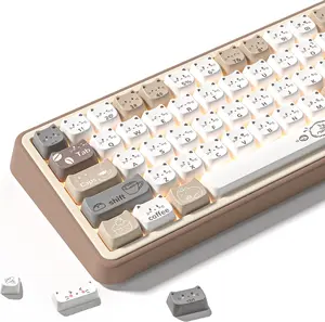 Womier Meow Meow Squad Cat Keycaps, Dye-Sublimation PBT MOA Profile, 129 Keys Custom CuteKey caps Set for 100%, 75%, 65%, 60% Mechanical Keyboard