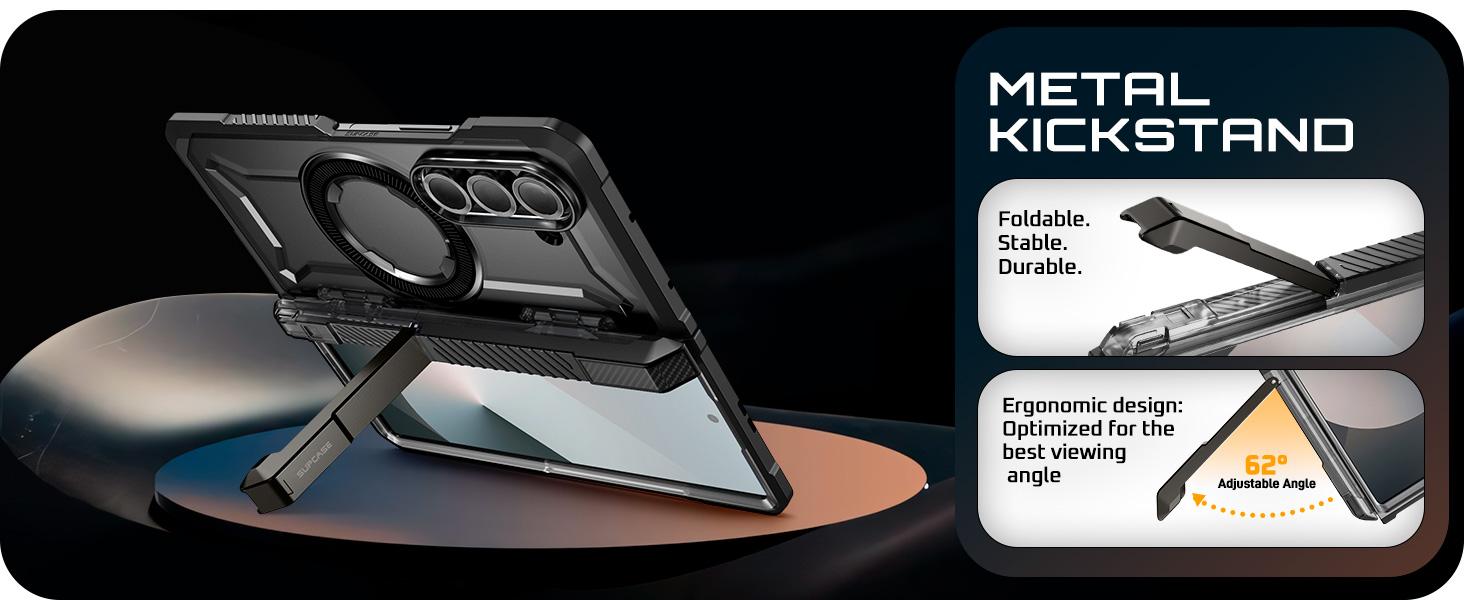 SUPCASE for Samsung Galaxy Z Fold 7 Case with Kickstand UB Grip Compatible with MagSafe Built-in Tempered Glass Screen Protector Hinge Coverage Military-Grade Protection Tilt Support Magnetic Wireless Smartphone Cellphone Protective Shockproof