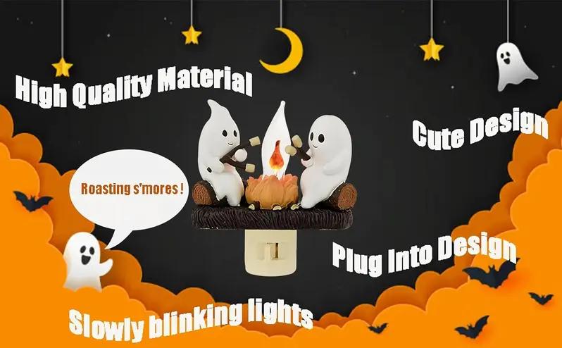 Breamies Ghost Campfire Flickering Halloween Night Light, 3D LED Small Electric Faux Campfire Night Light, Halloween Nightlight Indoor Decorations,Funny indoor/Interior Decoration,Candle gift,Atmosphere Ornaments