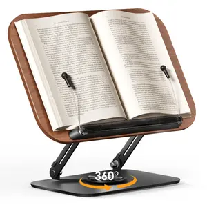 Book Stand for Reading, Adjustable Book Holder with 360° Rotating Bases, Foldable Designs, and Elastic Clips, Multifunctional Display Stand for Recipe, Cookbooks, Magazines, Tablets, Laptops