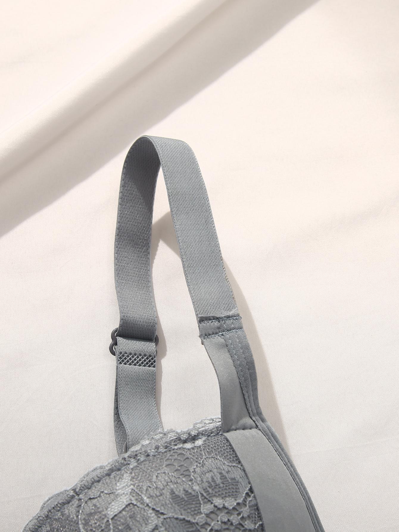 Mimilemon 3-Piece Elegant Lace Push-Up Bra Set with Breathable Non-Removable Pads Solid Color Contrast Lace Details Underwire Support for Women's Everyday Wear Fabric Womenswear Essential Style Basic White+Pink+Grey Push-Up Lace Bra comfort lift strap