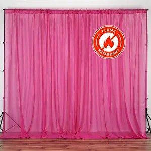 2 Pack 5ftx10ft Fuchsia Chiffon Backdrop Drape Curtains, Durable Flame Resistant Sheer Organza Event Divider Panels With Rod Pockets