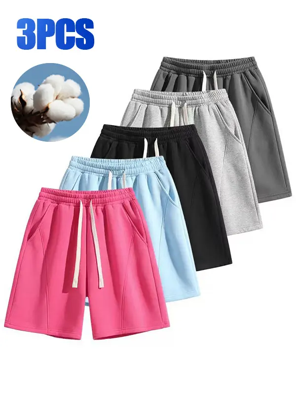 summervibes Men's Casual Cotton Shorts Ideal for workouts, jogging, and everyday lounging at home. Soft against the skin with moisture-wicking properties. Features a high-stretch drawstring waistband for adjustable fit. Relaxed straight-leg silhouette