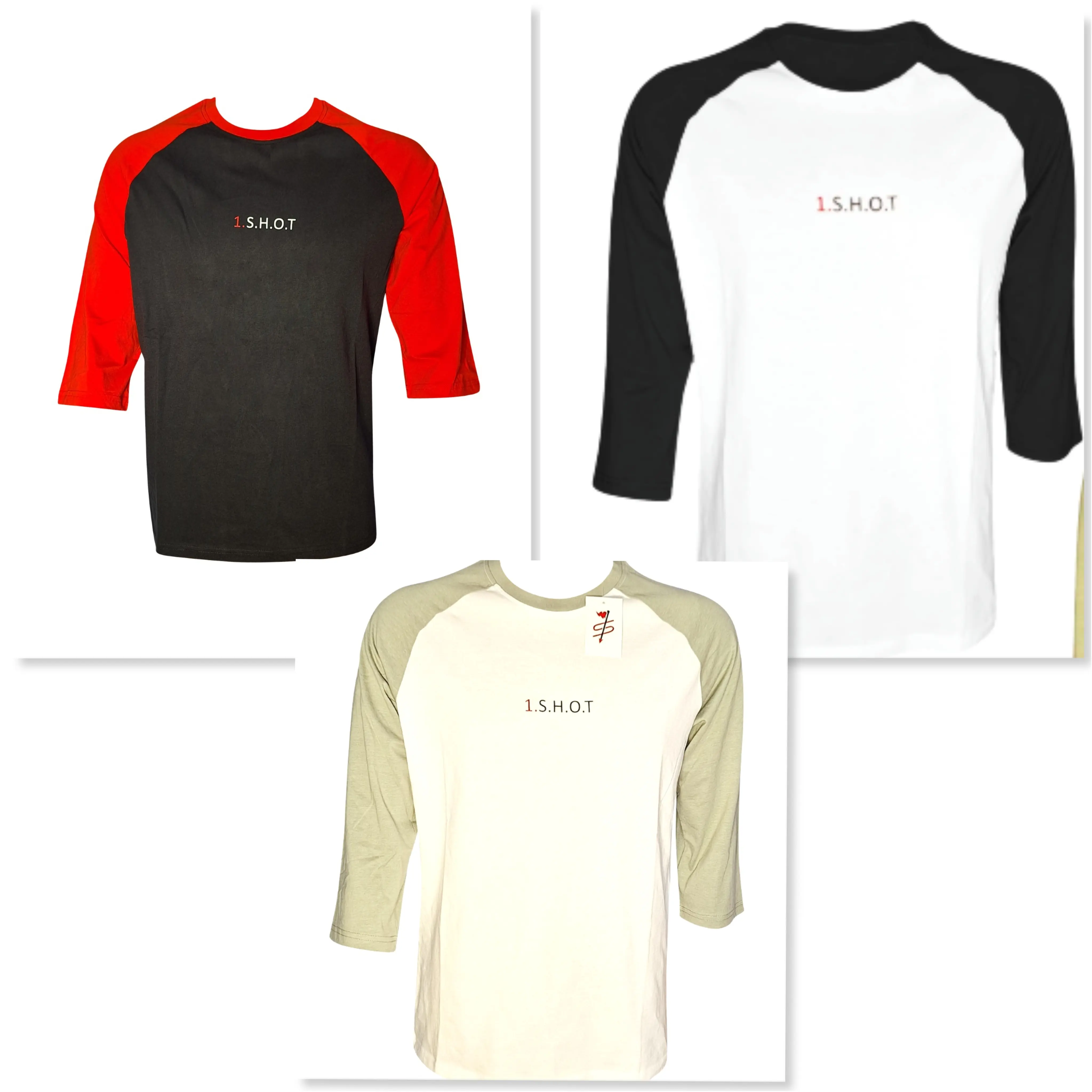 3PACK Men's 3/4 Sleeve Raglan Baseball T-Shirt, 2-Tone 100% Cotton Jersey, Casual Workout Tops for Team Sports, Casual Athletic Apparel