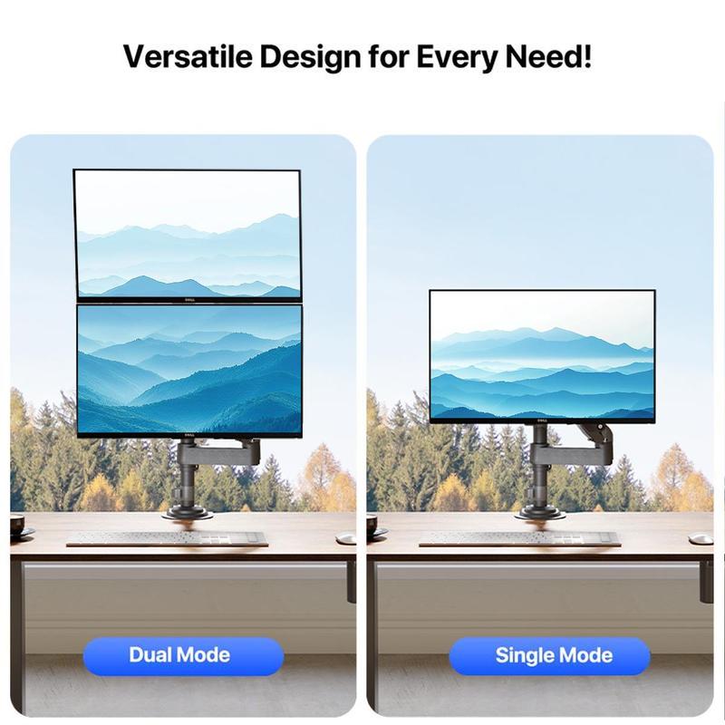 HUANUO Stackable Single/ Dual Monitor Arm - Adjustable Gas Spring Monitor Mount for Gaming and Home Office Setups, Monitor Stand Hold up to 34" with 19.8 lbs Max Weight and C-Clamp or Grommet Hole Mounting