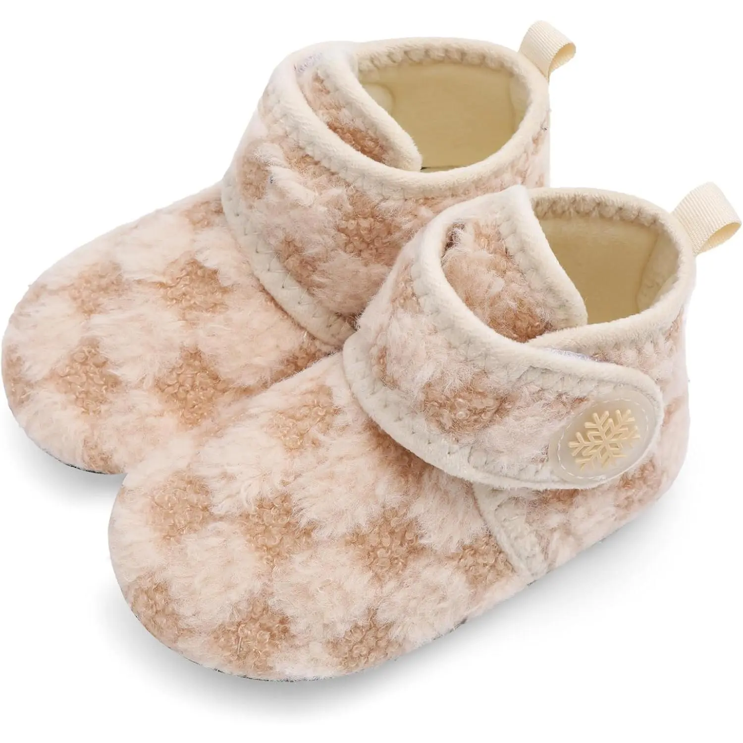 P-SOK012 Unisex Toddler Soft Plush Velvet Slipper Socks - Artificial Wool, Adjustable Hook Loop, Non-Slip Rubber Sole with Traction in Slip-Resistant Texture, Kids' Outdoor Travelling & Indoor Footwear, Mom