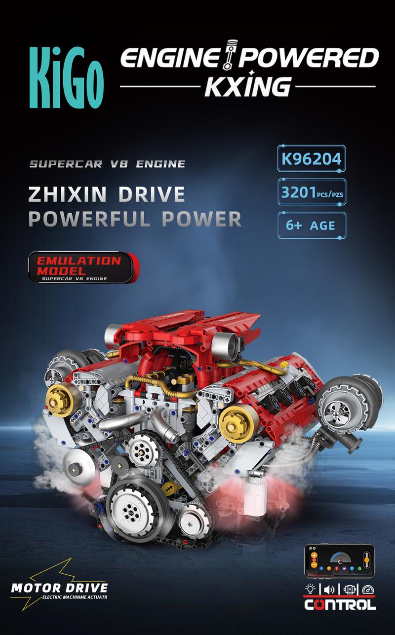 【3160 PCS】Ferrari-Style Motorized V8 Engine Model Building Kit, with APP Control & LED Lights