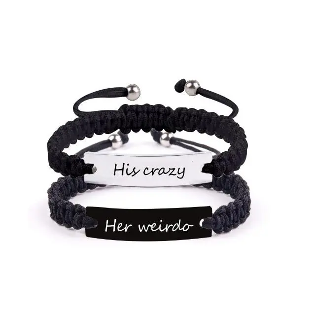 Black set stainless steel couple bracele