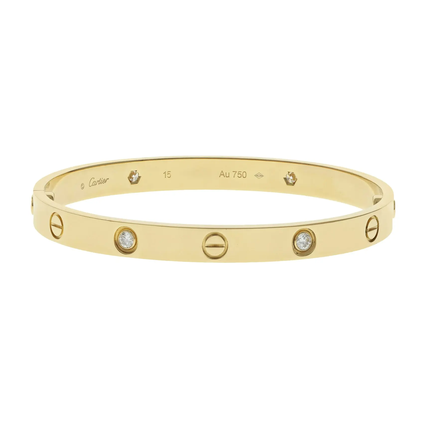 Pre-owned Cartier 4 Diamond Love Bracelet Size 15