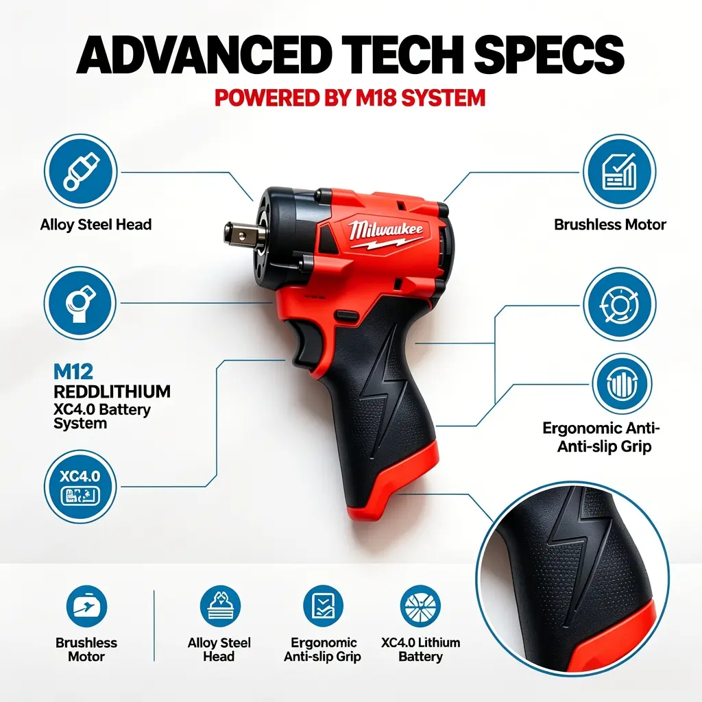Milwaukee M12 1/2 Compact Impact Wrench, Cordless Power Tool for Automotive Repair and Construction, Features High Torque and Portable Design, Includes 1 Battery, Charger, and Protective Boot stable output heavy-duty fastening level kit snap smile on