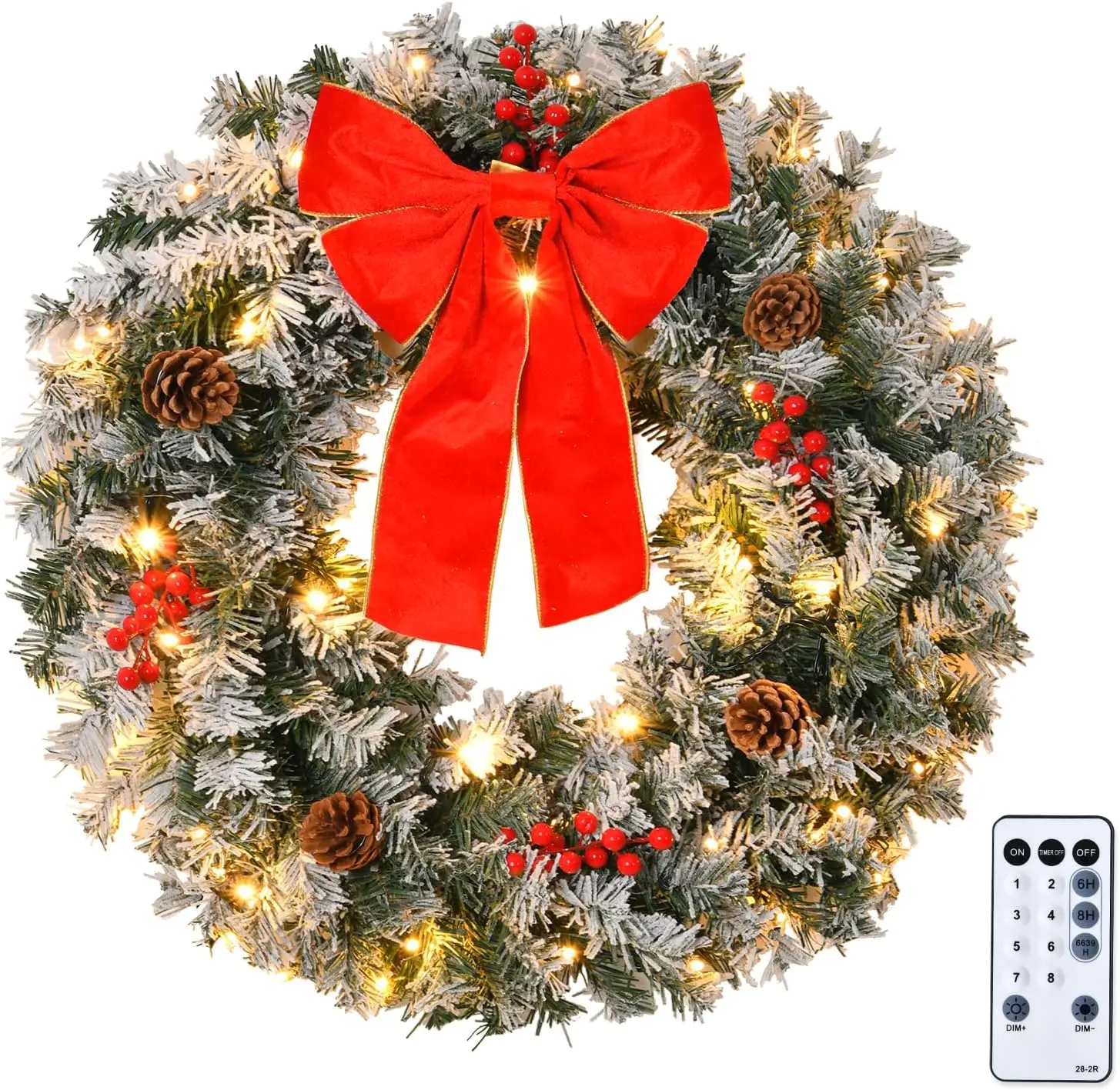 VINGLI 36-Inch Prelit Plug-In Artificial Christmas Wreath, Festive Atmosphere Home Decor with Box, Wreath Decorations for Front Door