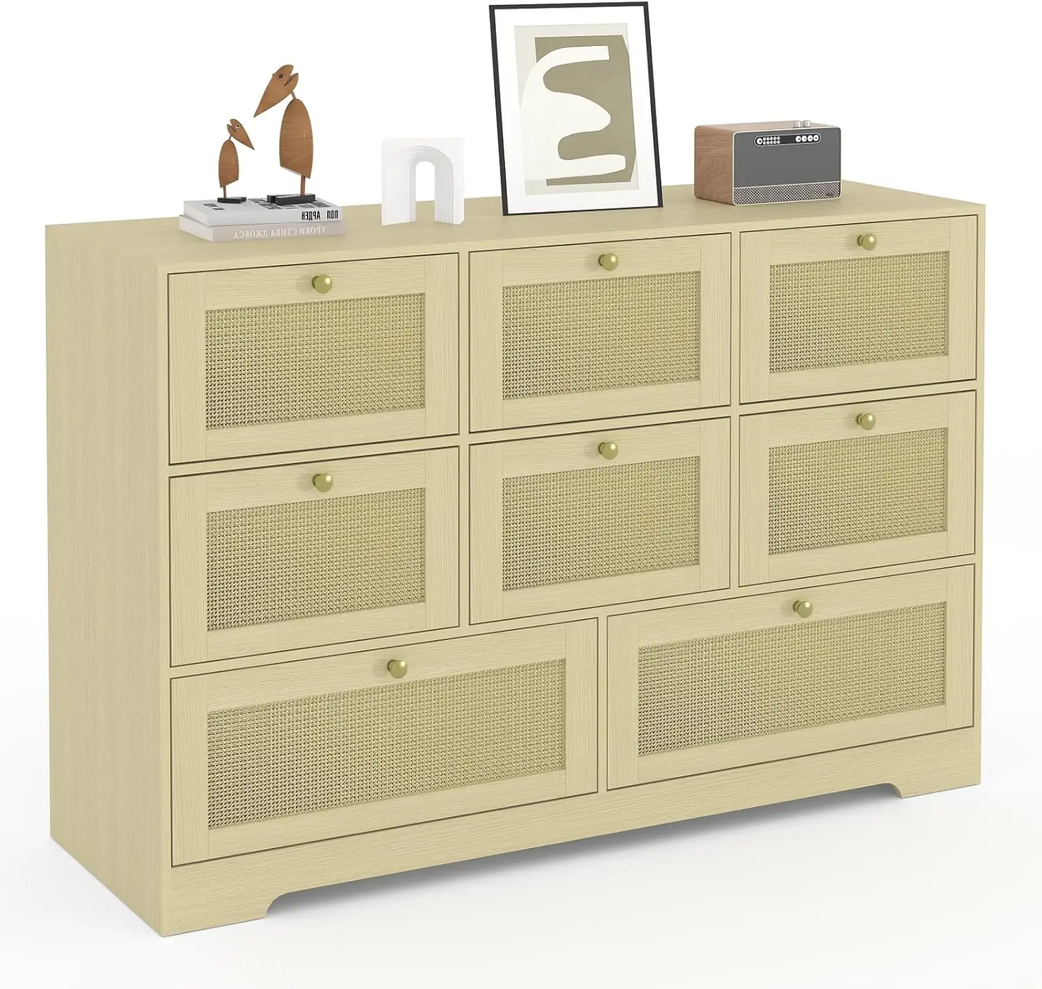 Rattan Dresser with 6 Drawers, Modern Boho Wooden Dresser for Bedroom Storage, Wicker Chest of Drawers with Metal Handles & Solid Wood Legs, Organizer for Living Room, Entryway, Bedroom Closet